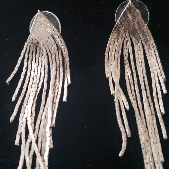 Dazzling Silvertone Dangling Fringe Earrings - Picture 2 of 4